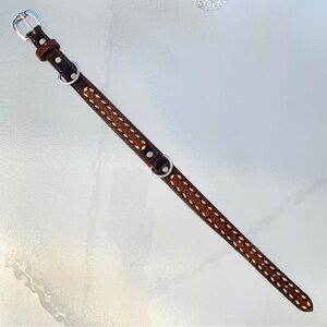 Tri-Tone Embossed Brown Leather Dog Collar ~ Medium